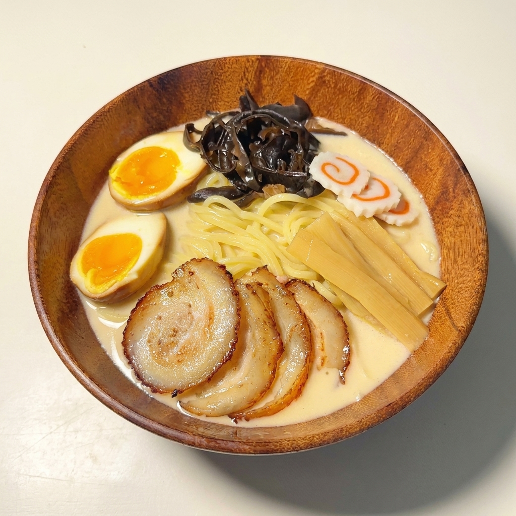 Fette di narutomaki con la spirale rosa aggiunte al ramen.