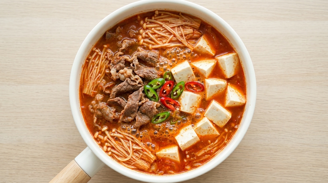 Stufato Piccante di Kimchi, Manzo e Tofu