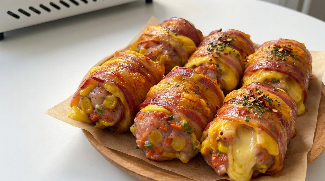 Involtini di Gamberi e Bacon Ripieni al Formaggio e Tartufo Nero