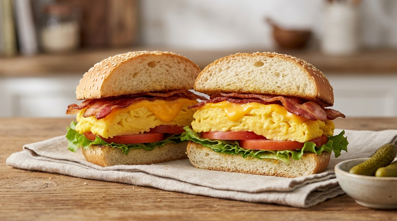 Burger con Uova Strapazzate Cremose e Bacon Croccante