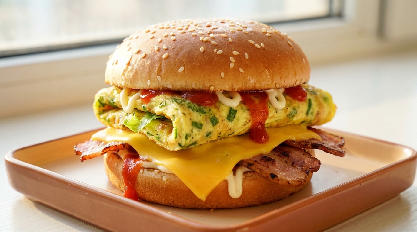 Burger per Colazione con Uova e Pancetta in 10 Minuti