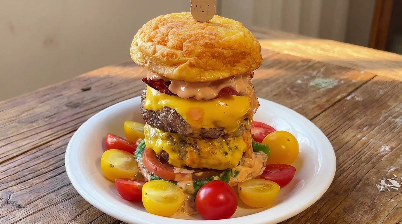 Lava Burger di Manzo al Doppio Formaggio con Bacon Croccante