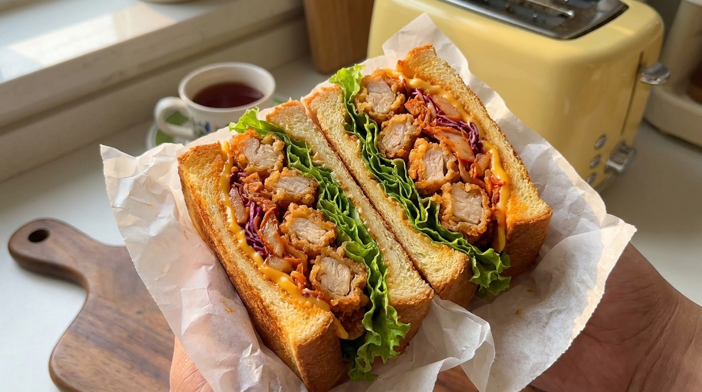 Sandwich Croccante al Pollo e Kimchi in Friggitrice ad Aria