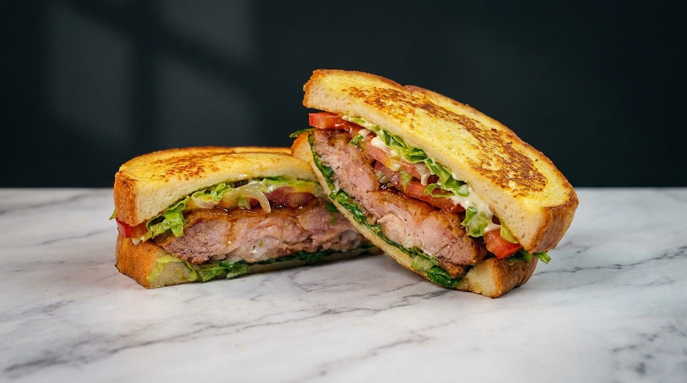 Sandwich Salato di Pollo Laccato e French Toast al Miele
