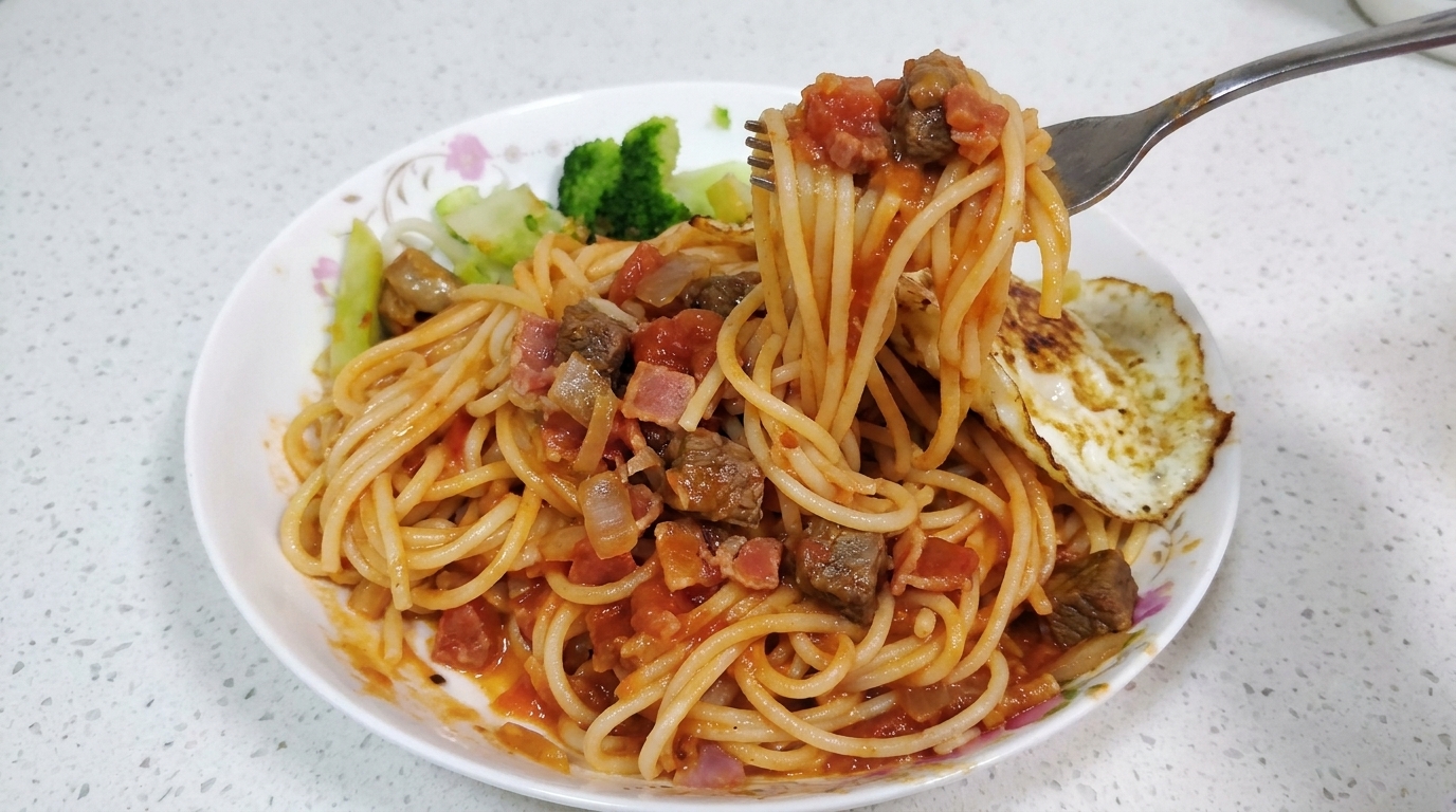 Pasta con Bocconcini di Manzo e Pancetta