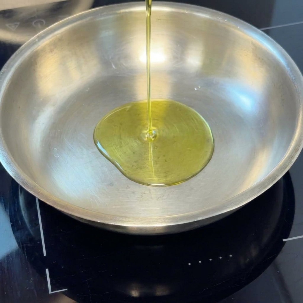 Aglio e cipolla tritati che soffriggono in padella con olio doliva.
