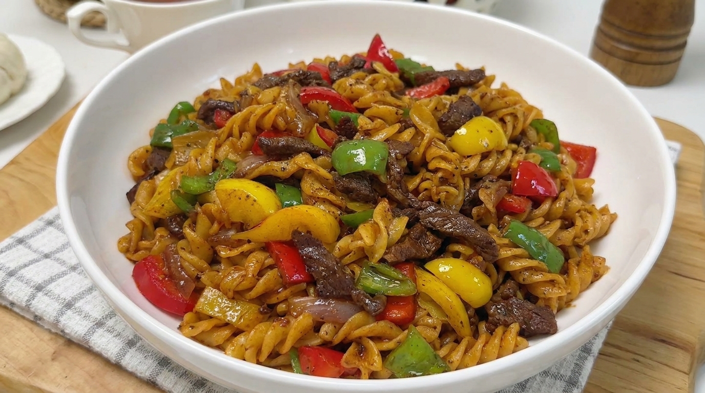 Pasta saporita con manzo al pepe nero