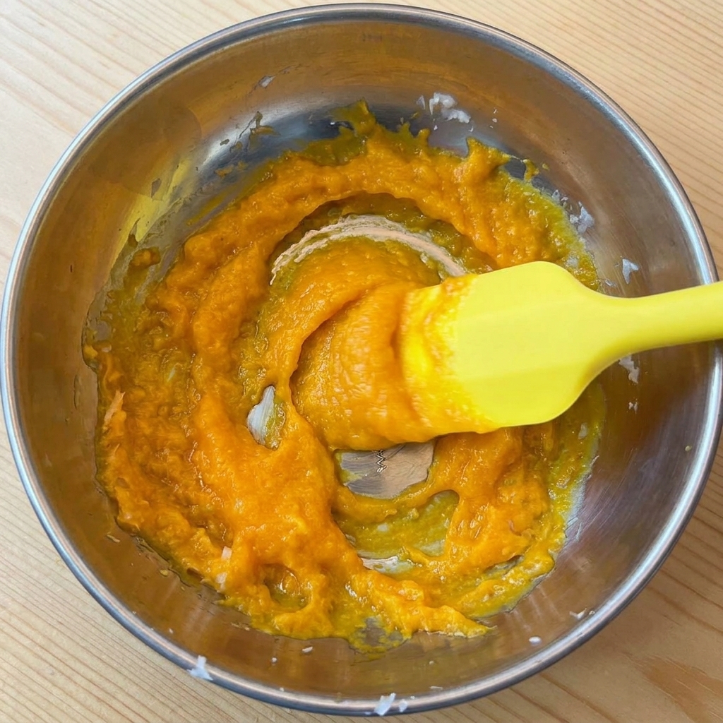 Crema densa di tuorlo e formaggio nella ciotola.
