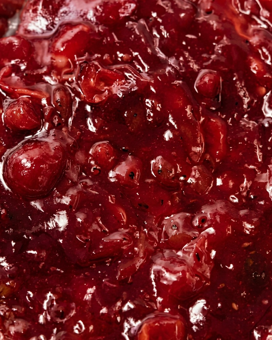 Primo piano di spezie che vengono aggiunte al sugo di pomodoro e pancetta.