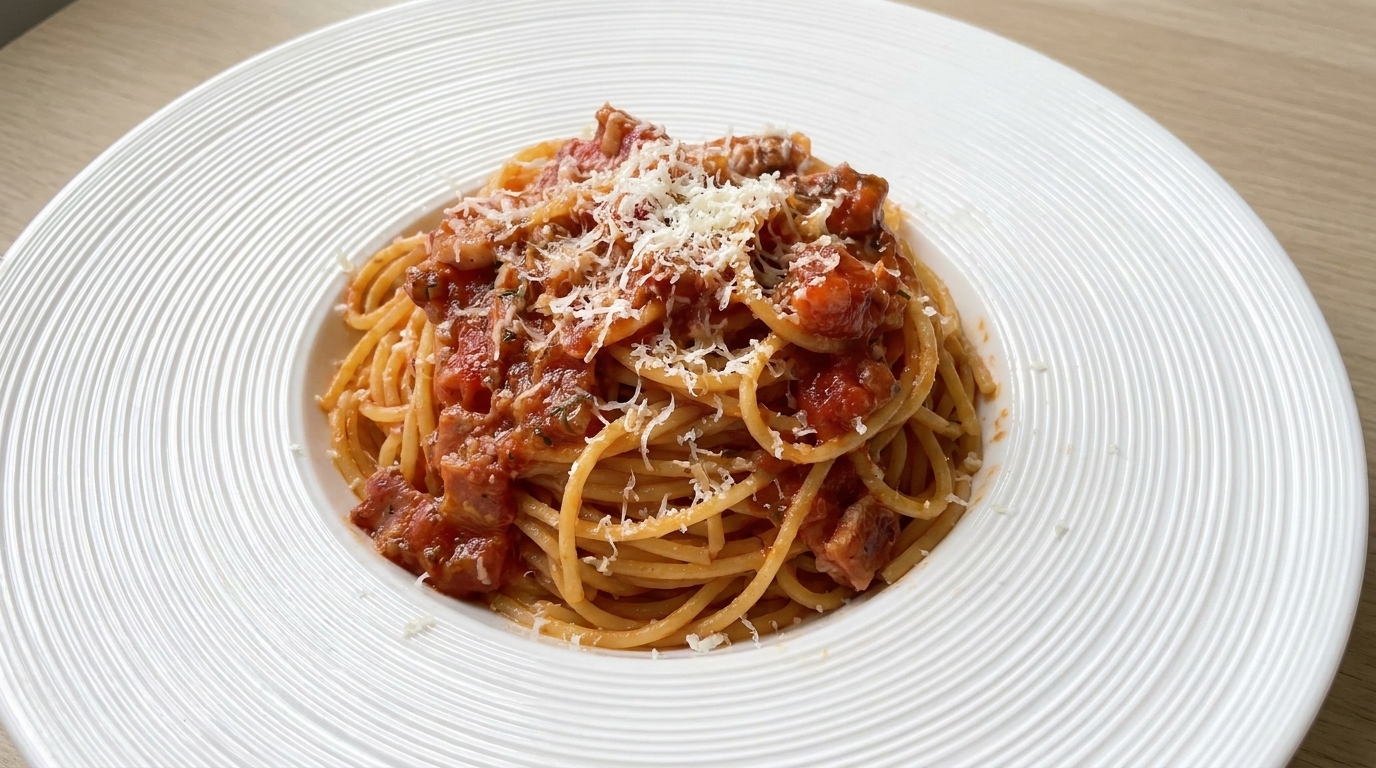 Spaghetti al Pomodoro e Pancetta