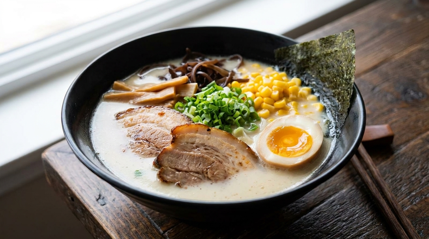 Tonkotsu Ramen autentico con brodo cremoso di ossa di maiale