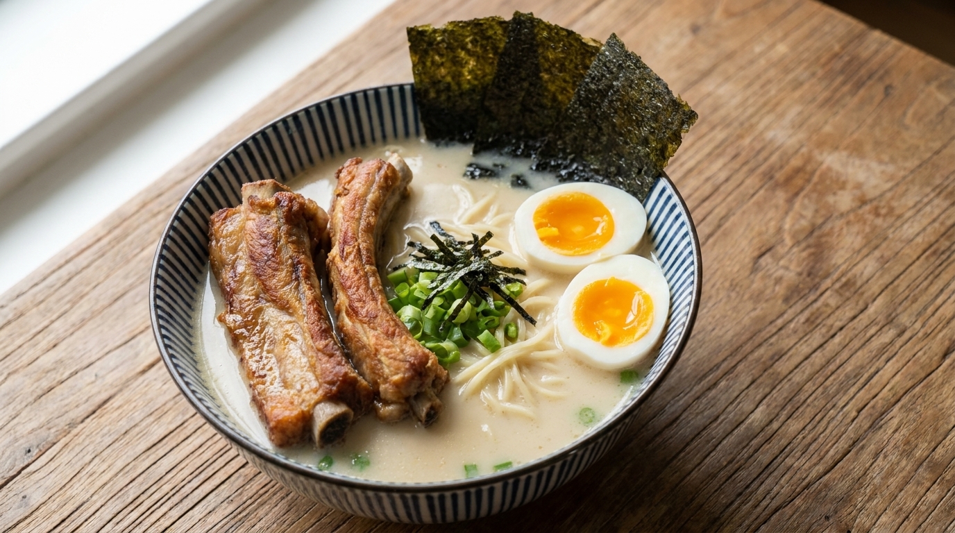Ramen in stile Tonkotsu con costine di maiale
