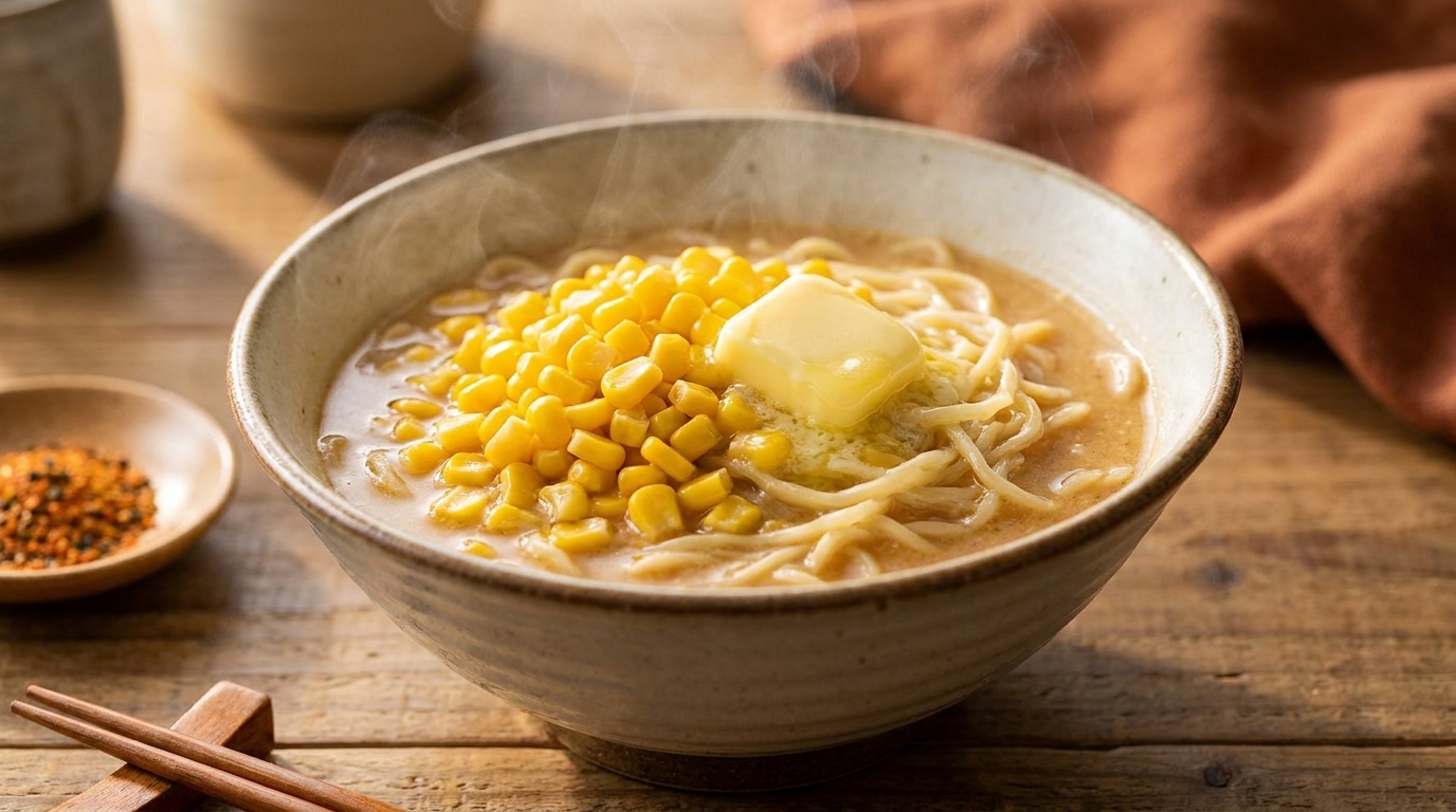 Ramen veloce al burro, miso e mais