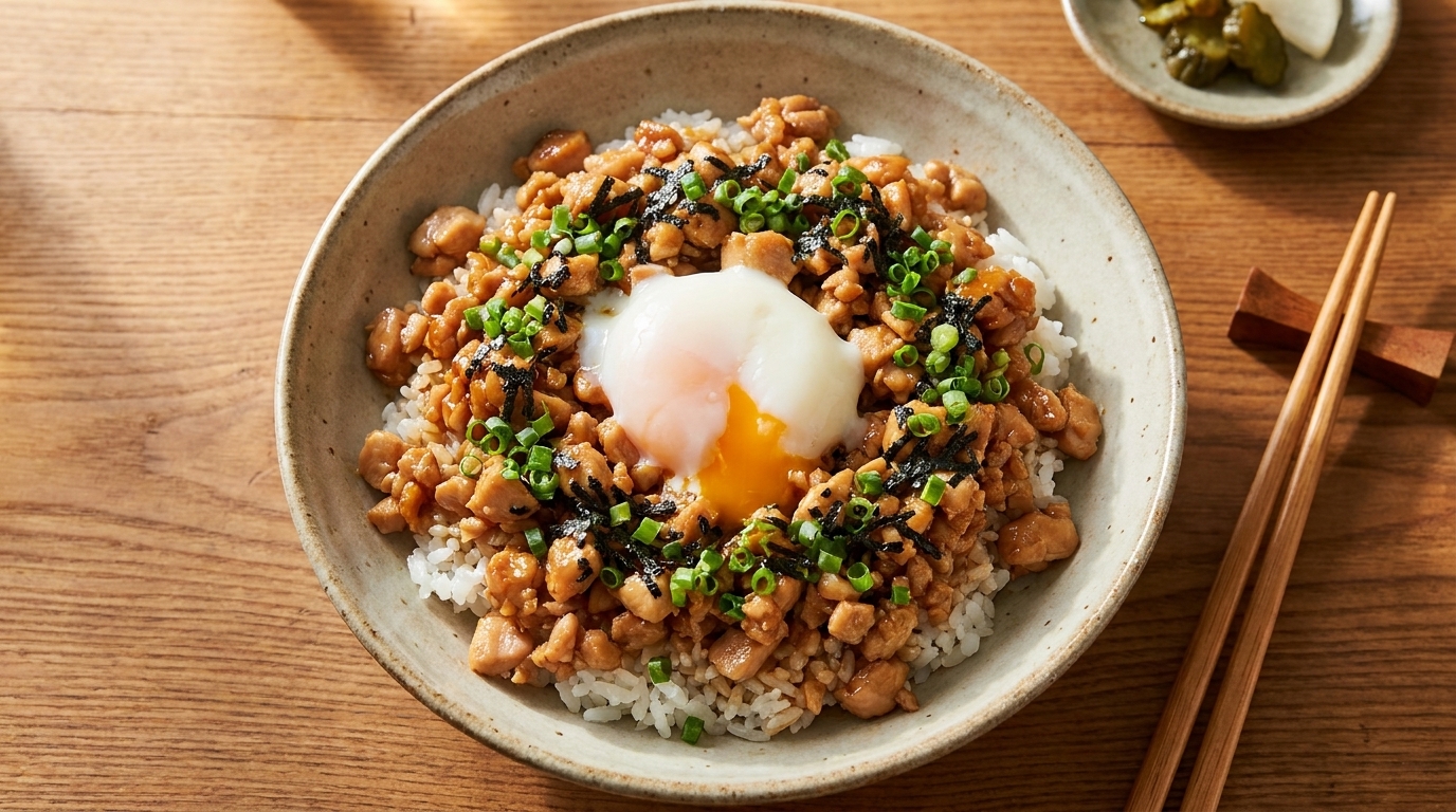 Bowl di Riso con Pollo Macinato in Stile Giapponese