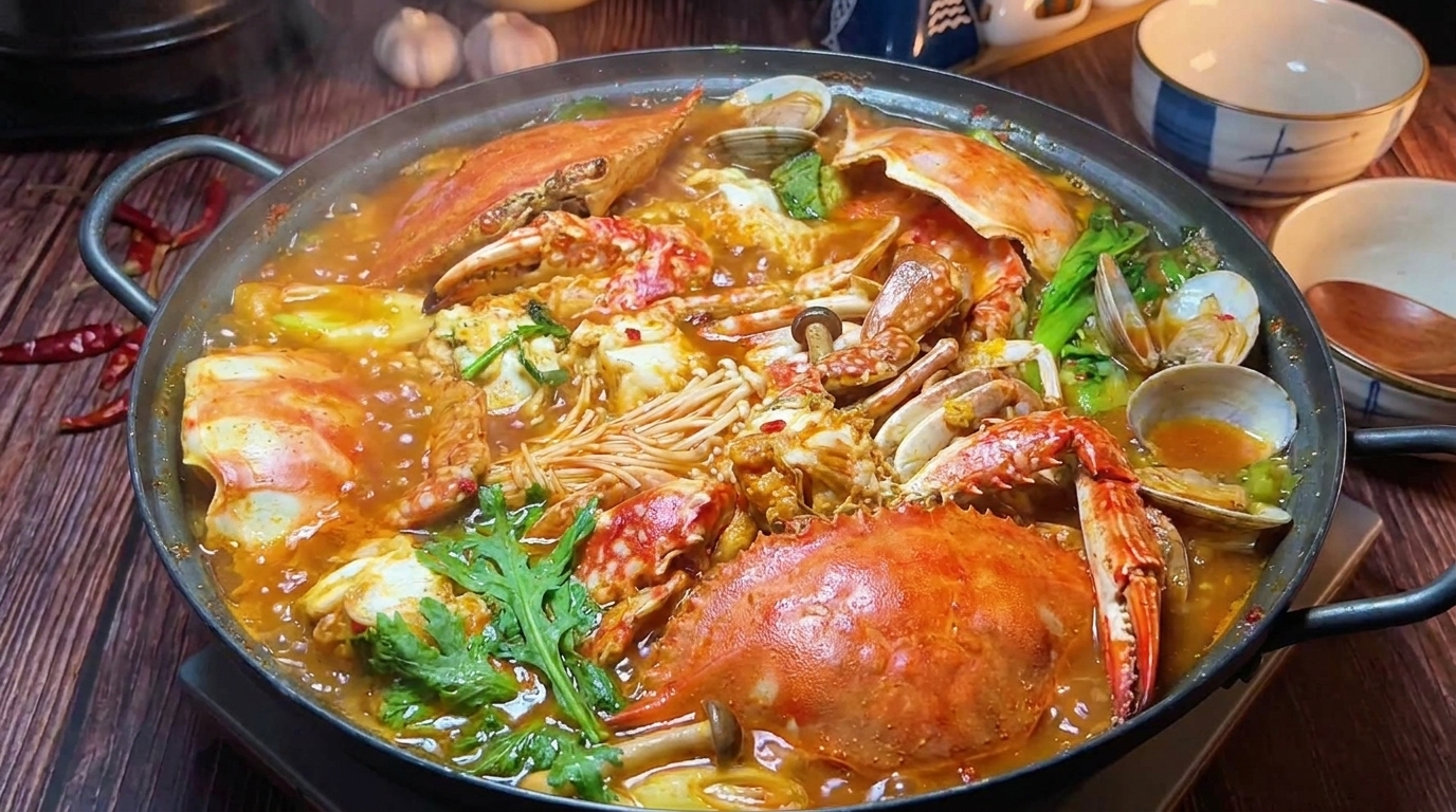 Zuppa Coreana Piccante di Granchio e Kimchi