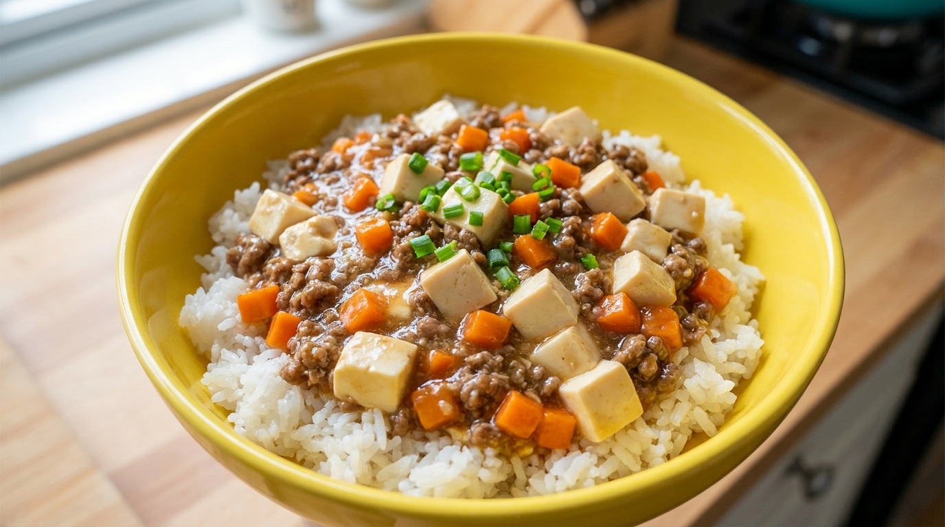 Stufato saporito di manzo macinato e tofu