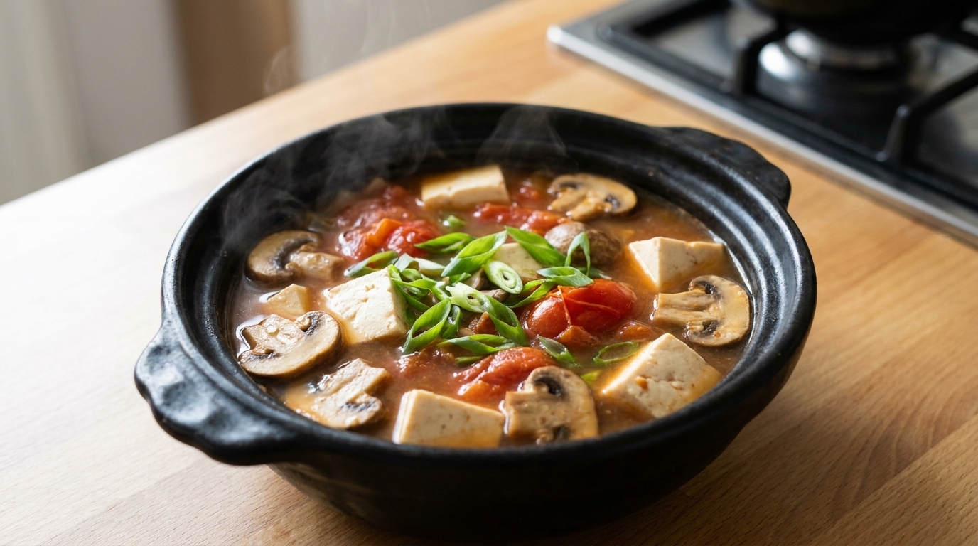 Zuppa di Pomodoro, Funghi e Tofu