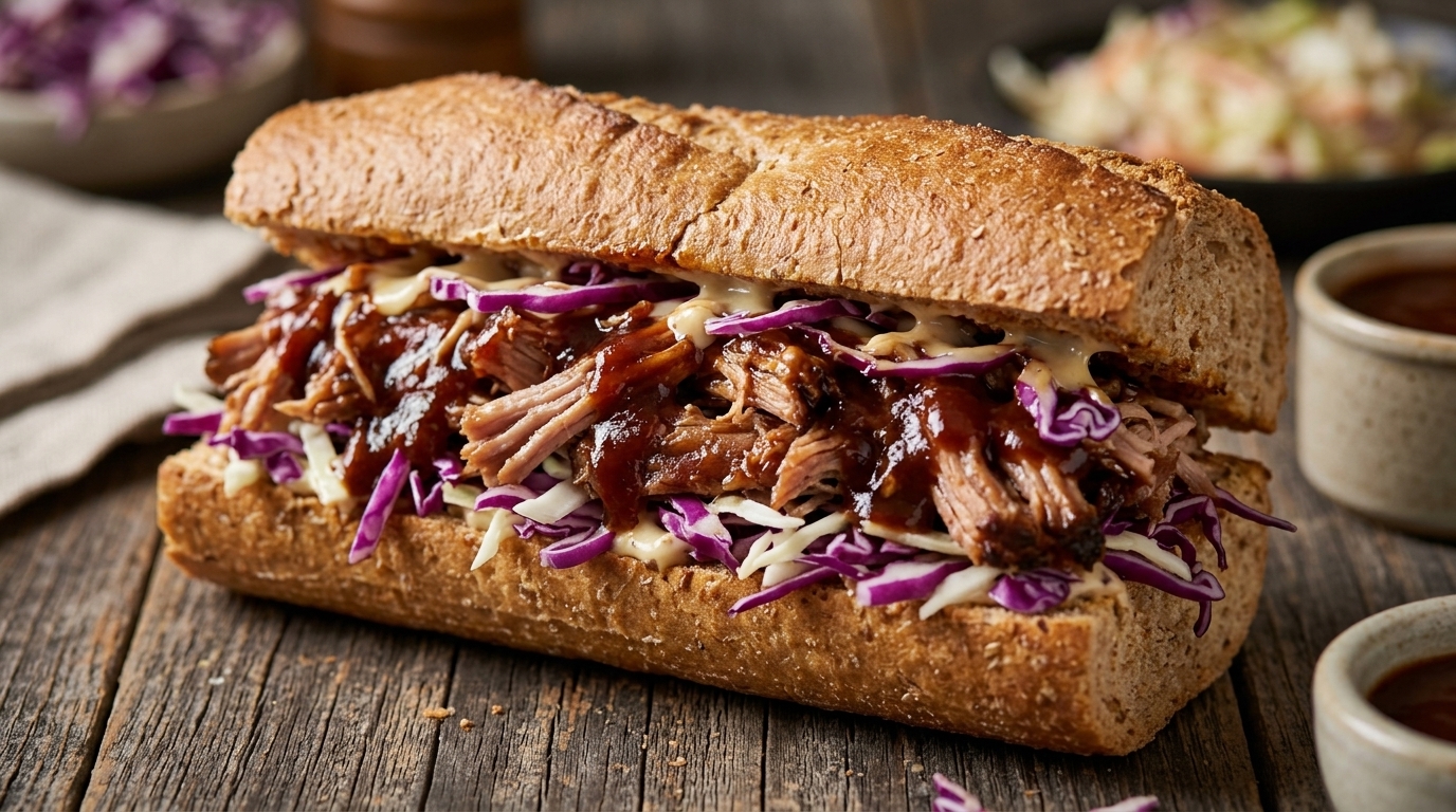 Baguette con Pulled Pork Affumicato e Coleslaw Croccante