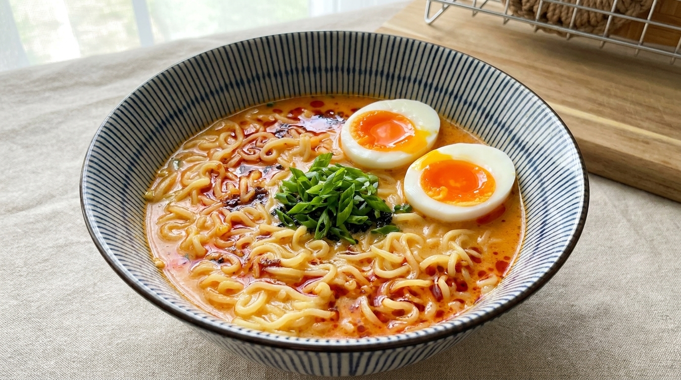 Ramen Istantaneo Cremoso Stile Tonkotsu con Uova Barzotte