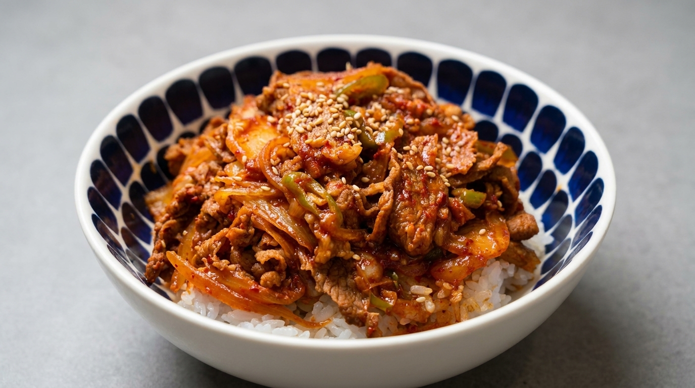 Ciotola di Riso con Manzo Grasso e Kimchi (Kimchi Beef Donburi)