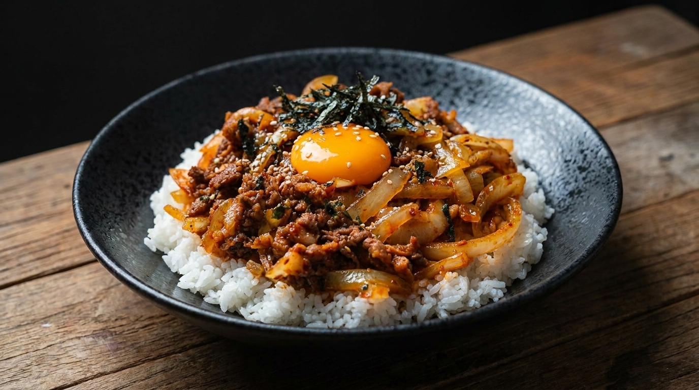 Ciotola di Riso Coreana con Manzo e Kimchi (Beef Kimchi Deopbap)