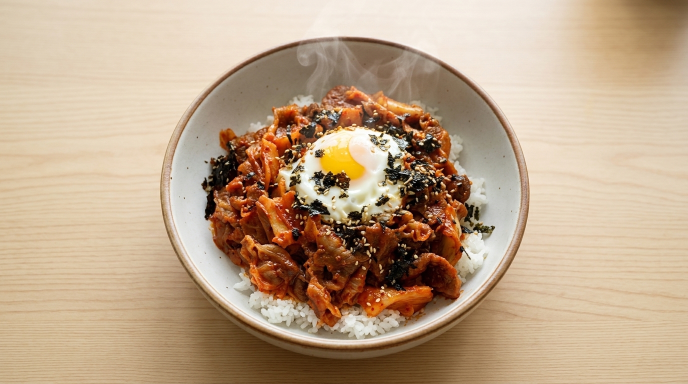 Ciotola di Riso con Manzo e Kimchi Piccante