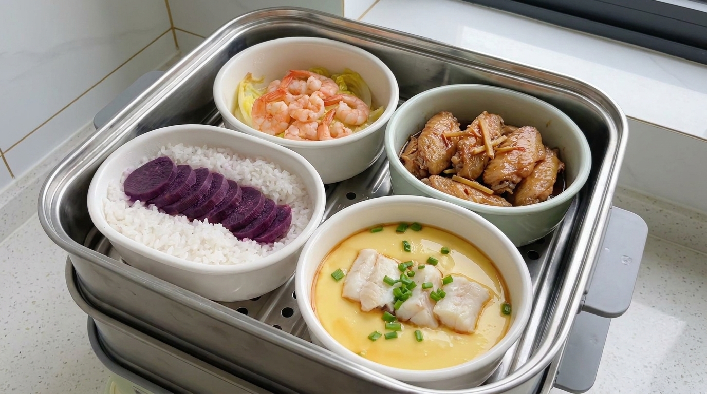 Set Pranzo Completo al Vapore con Alette Teriyaki e Crema d'Uova al Merluzzo