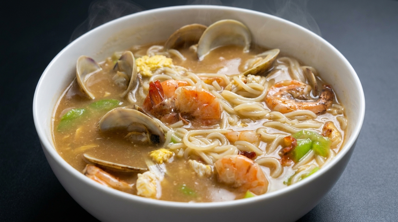 Ramen ai Frutti di Mare Facile con Luffa e Vongole