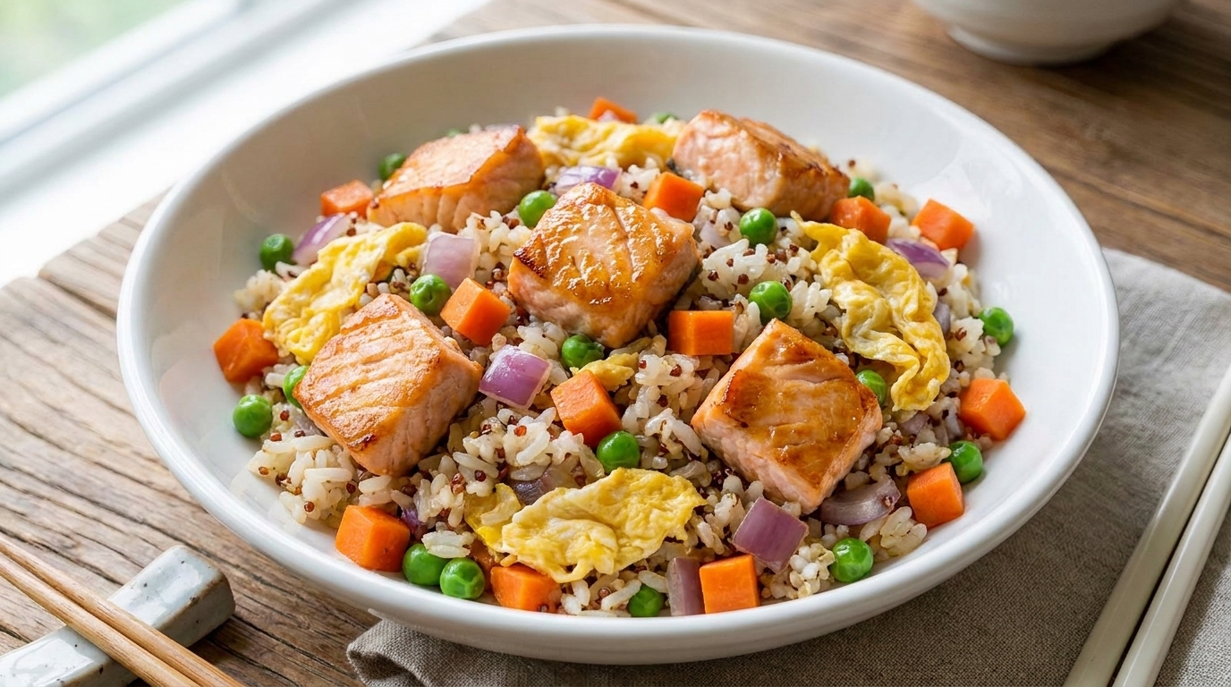 Riso Saltato con Salmone e Quinoa
