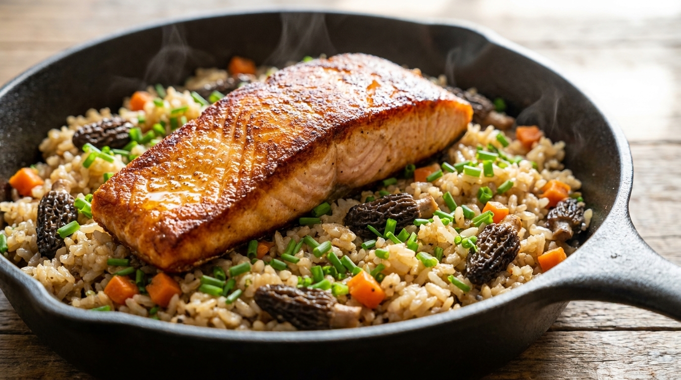 Salmone e Spugnole in Cuociriso: Un Piatto Unico Sano e Saporito