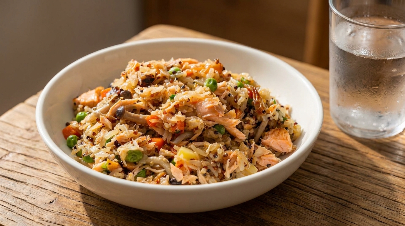 Riso e Quinoa al Salmone e Funghi: Ricetta Piatto Unico