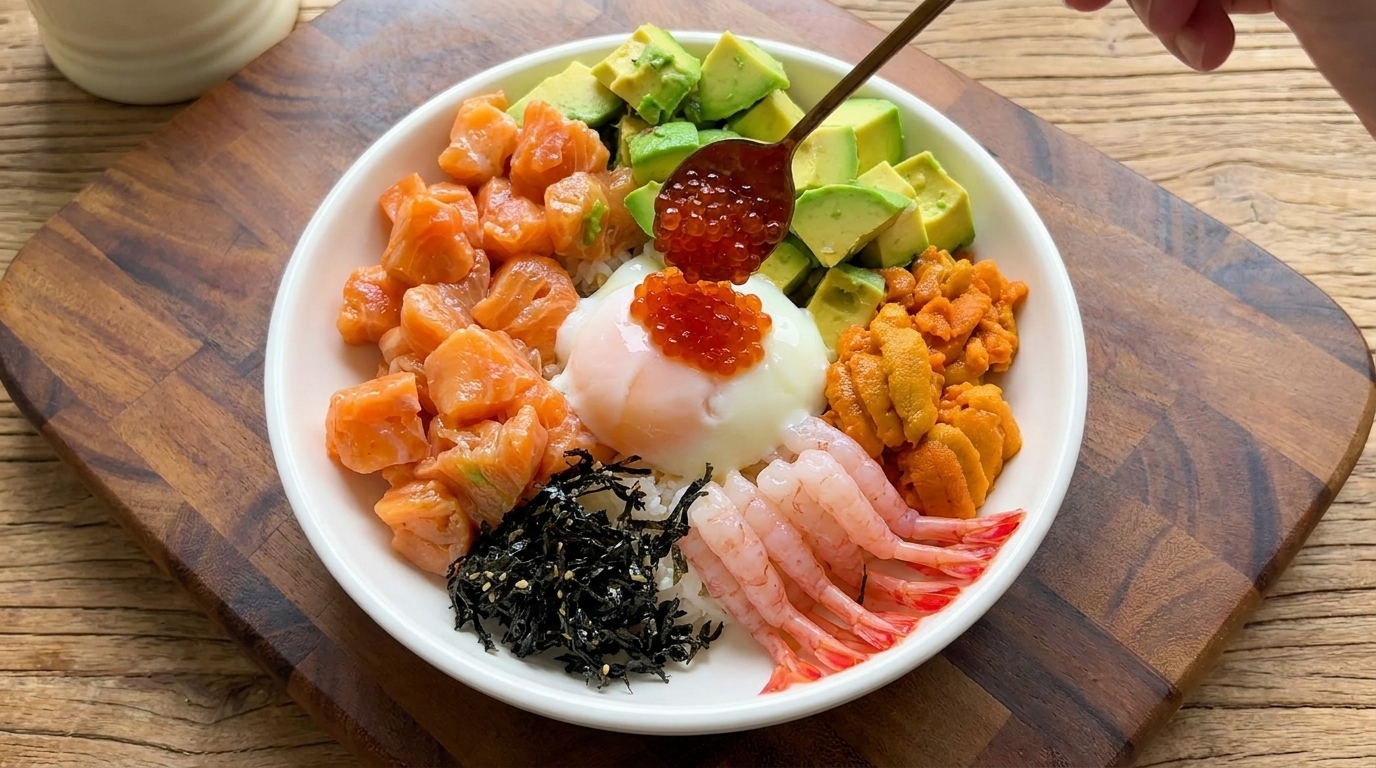 Kaisendon Deluxe: Ciotola di Sashimi di Salmone e Frutti di Mare