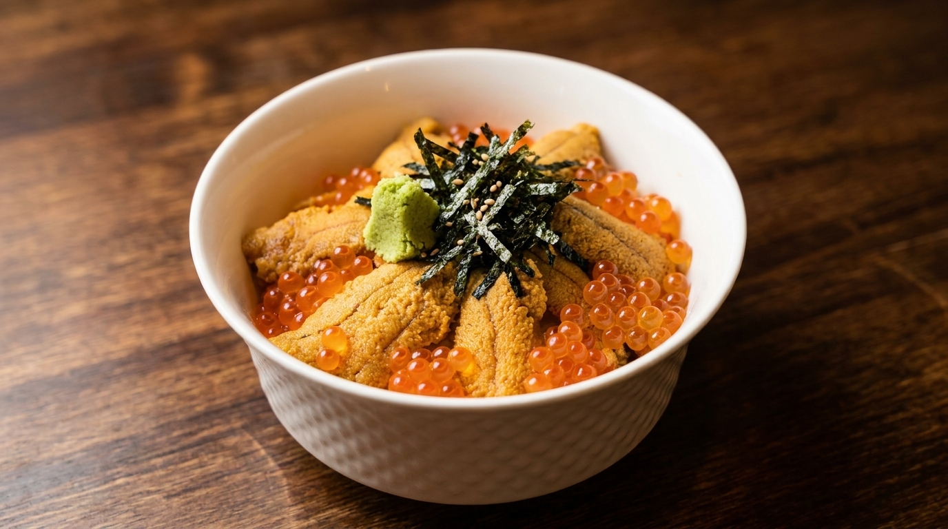 Premium Uni e Ikura Donburi (Ciotola di Sushi con Ricci di Mare e Uova di Salmone)