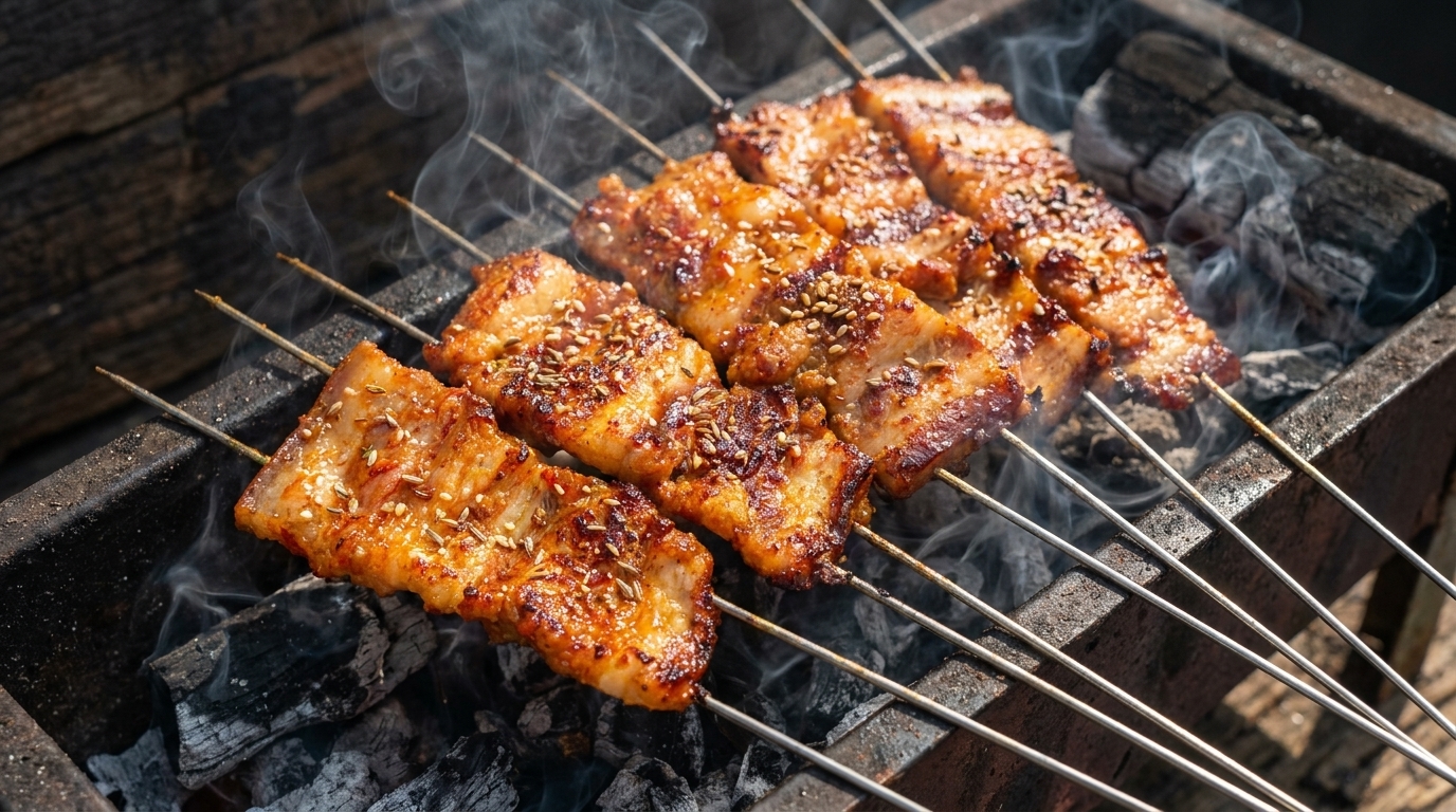 Spiedini di Pancetta di Maiale alla Brace in Stile Coreano (Yangnyeom Samgyeopsal-gui)