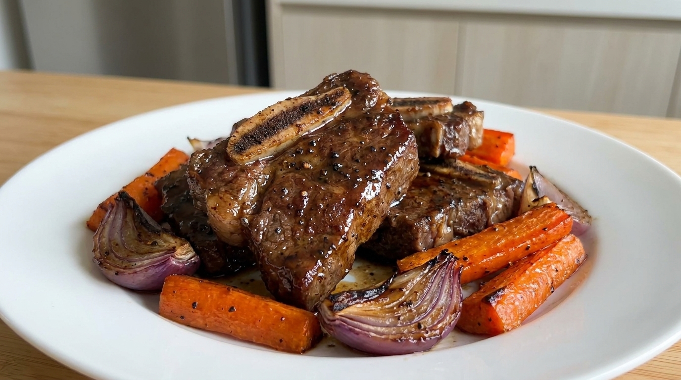Costine di Manzo al Pepe Nero e Carote Arrostite (Stile Coreano)