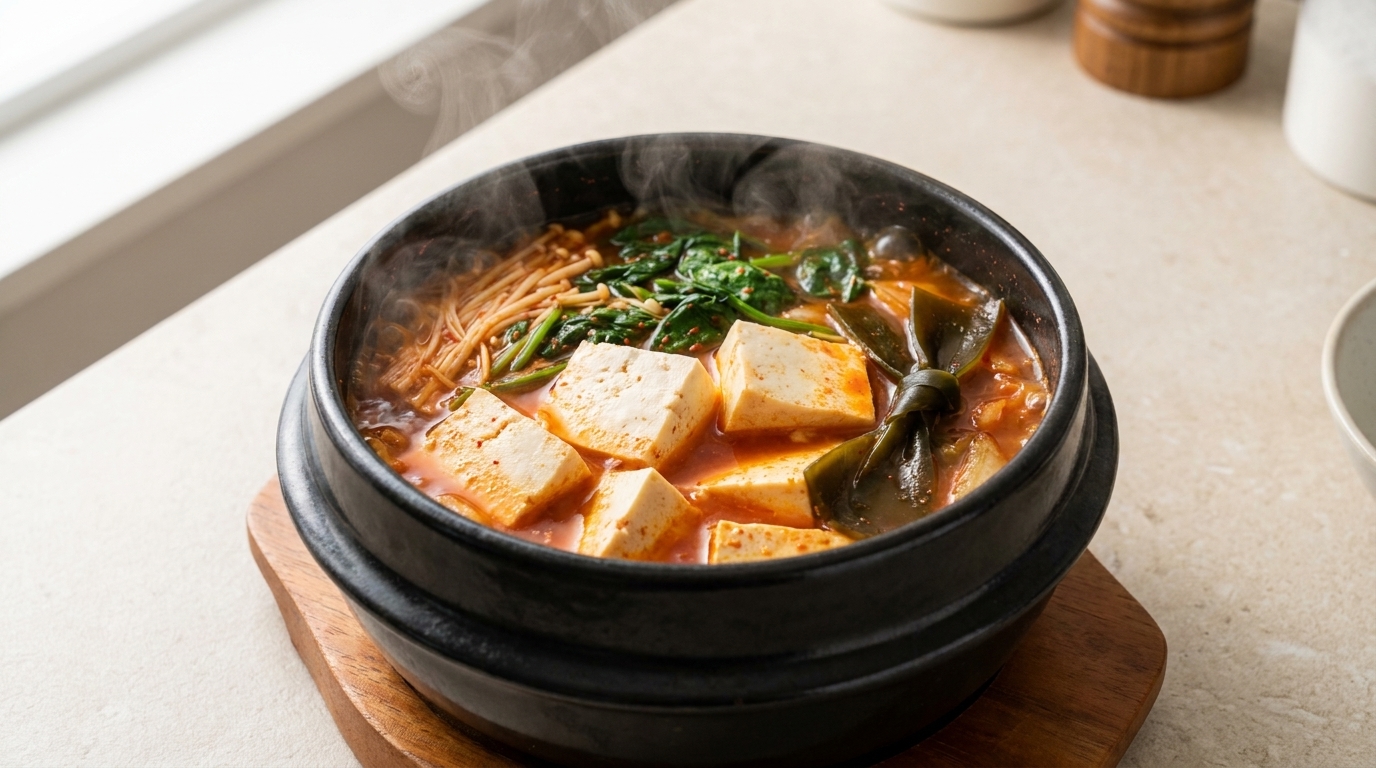 Zuppa di Kimchi e Tofu Vegetariana (Kimchi-jjigae) Veloce