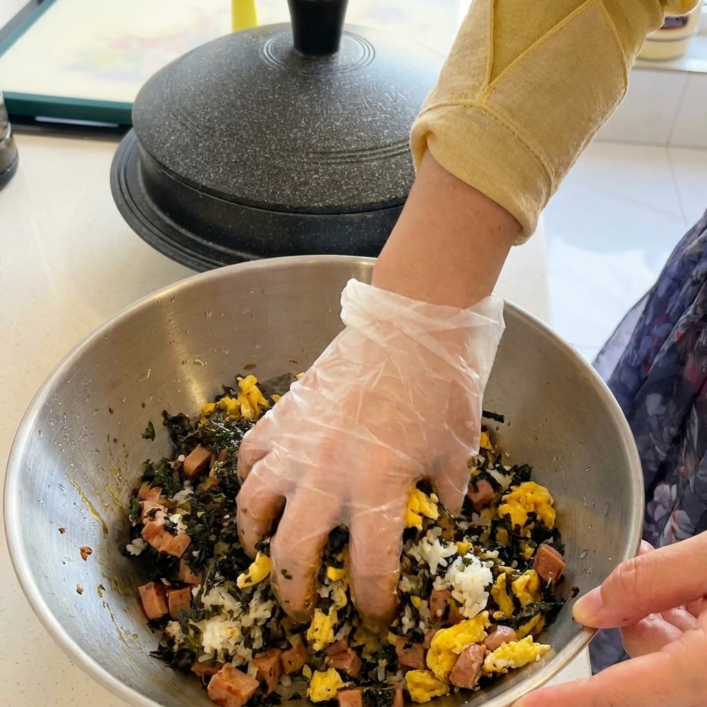 Cipollotti freschi tritati spolverati su una pentola bollente di zuppa di kimchi e tonno.