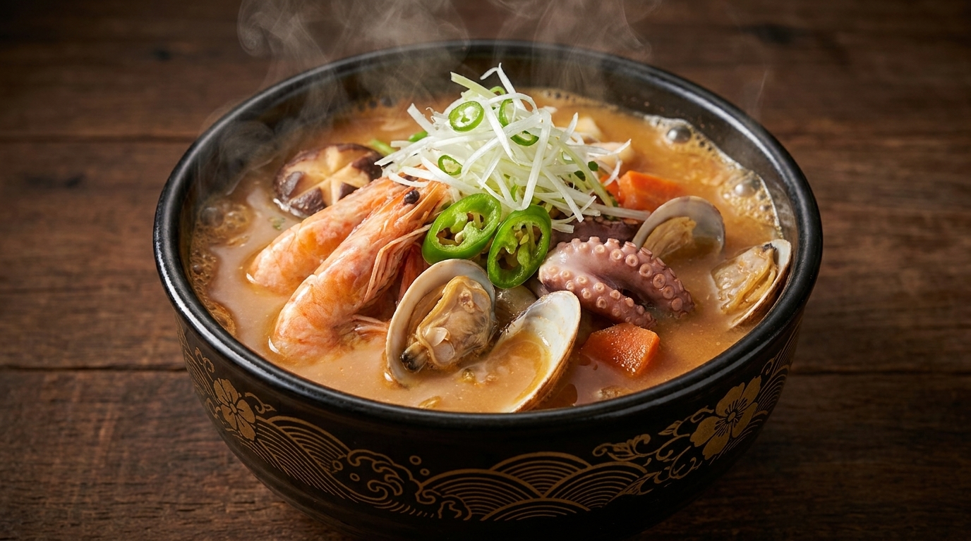 Zuppa Coreana ai Frutti di Mare e Pasta di Soia (Haemul Doenjang Jjigae)