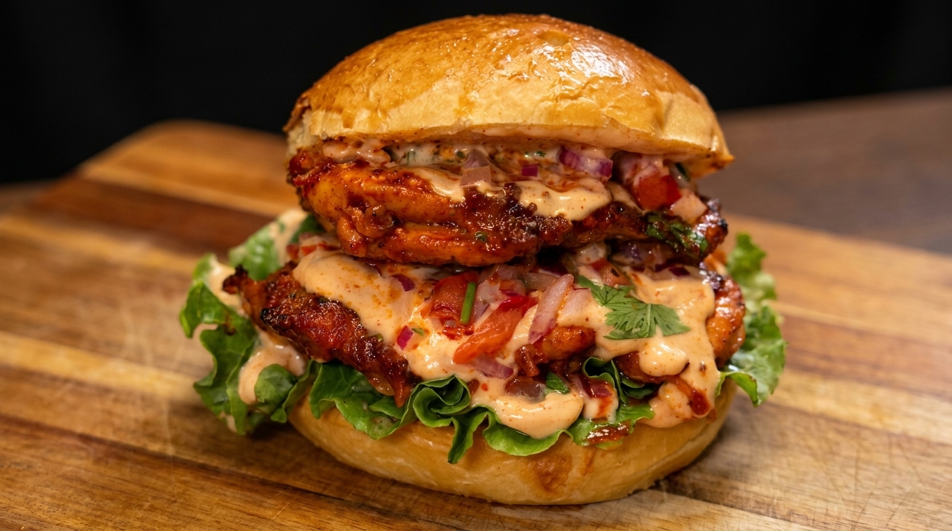 Burger Messicano con Pollo Grigliato Piccante e Salsa di Pomodoro Fresca