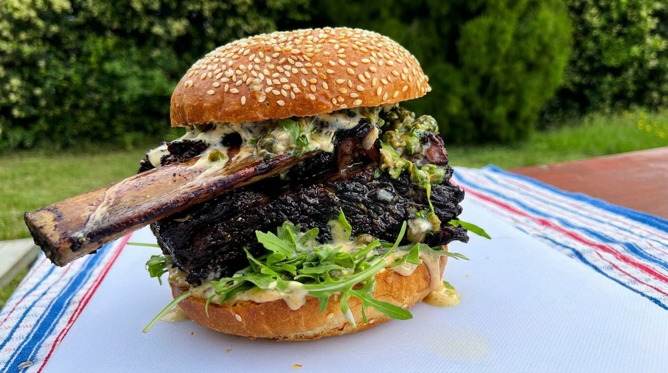 Burger Gourmet con Costine di Manzo Brasate al Vino Rosso e Relish ai Capperi