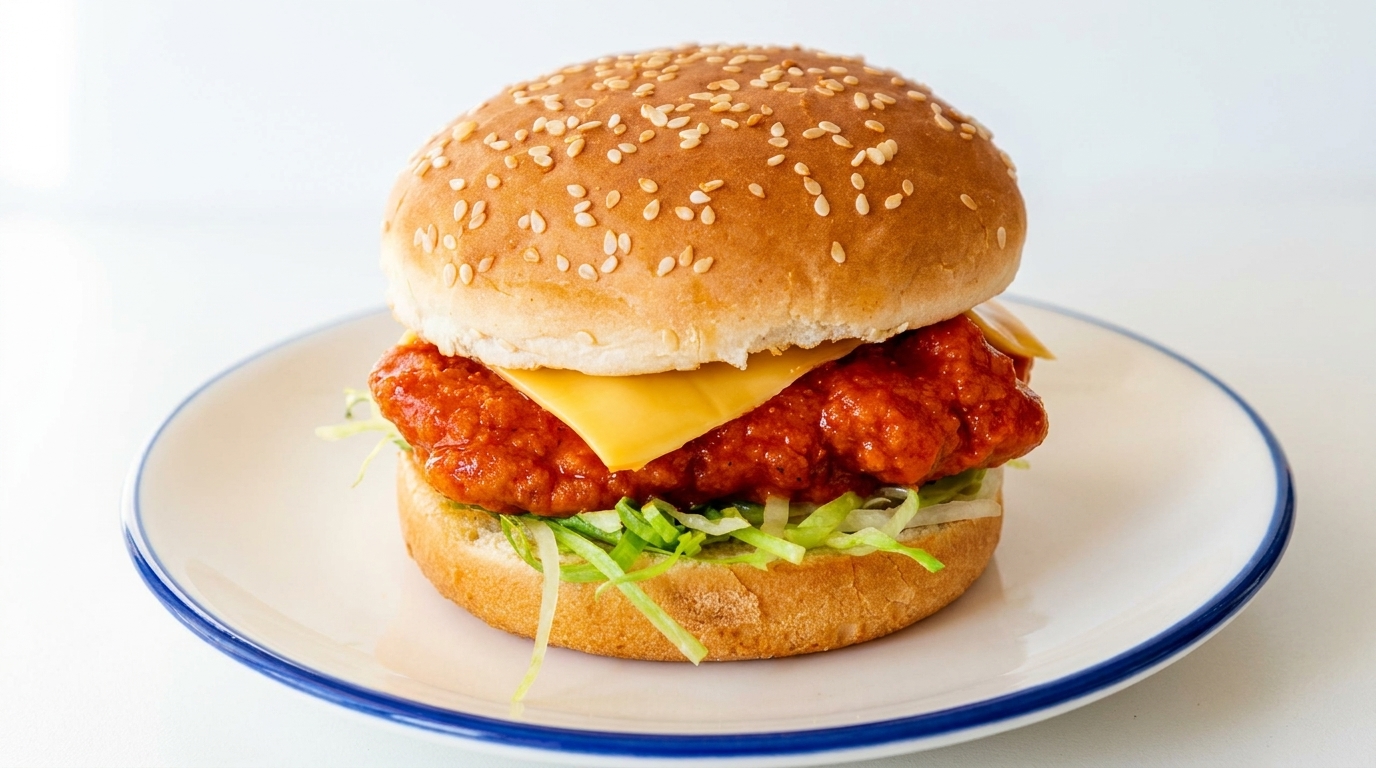 Burger di Pollo Fritto Buffalo con Cheddar