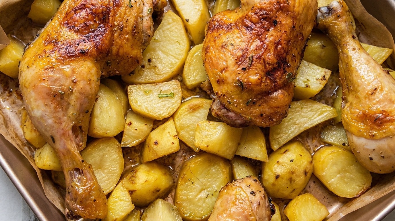 Cosce di pollo al forno con patate croccanti