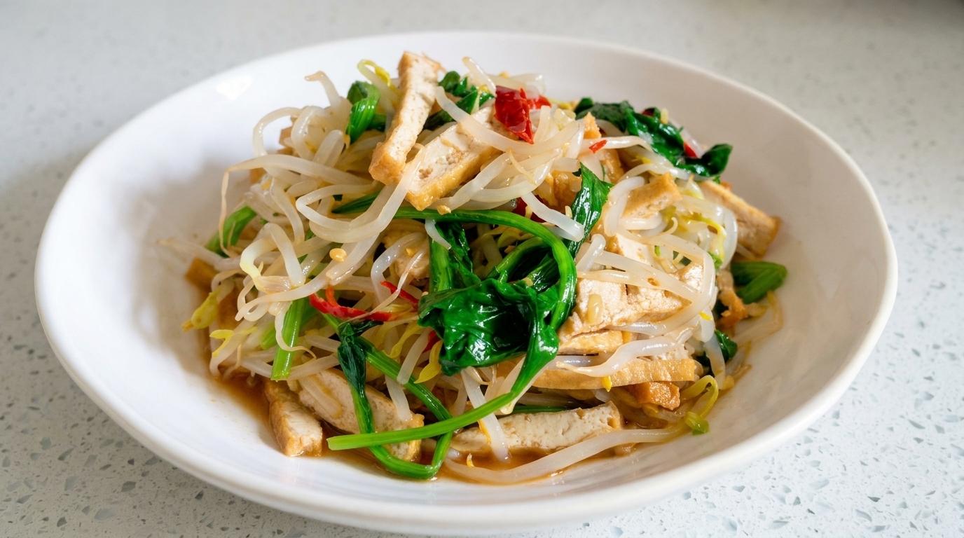 Insalata mista alla contadina cinese con tofu e spinaci