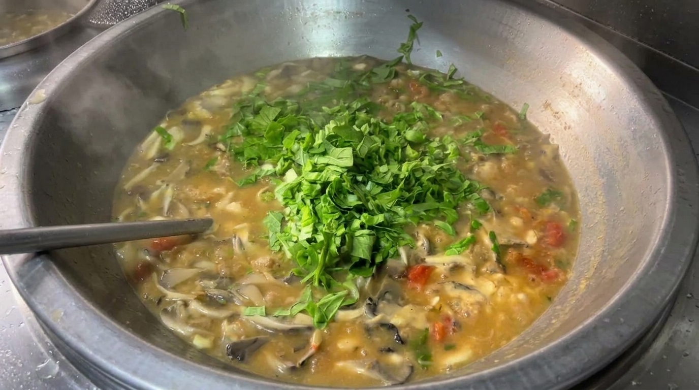 Zuppa cinese di verdure, funghi e gnocchetti strappati (Mian Ge Da Tang)