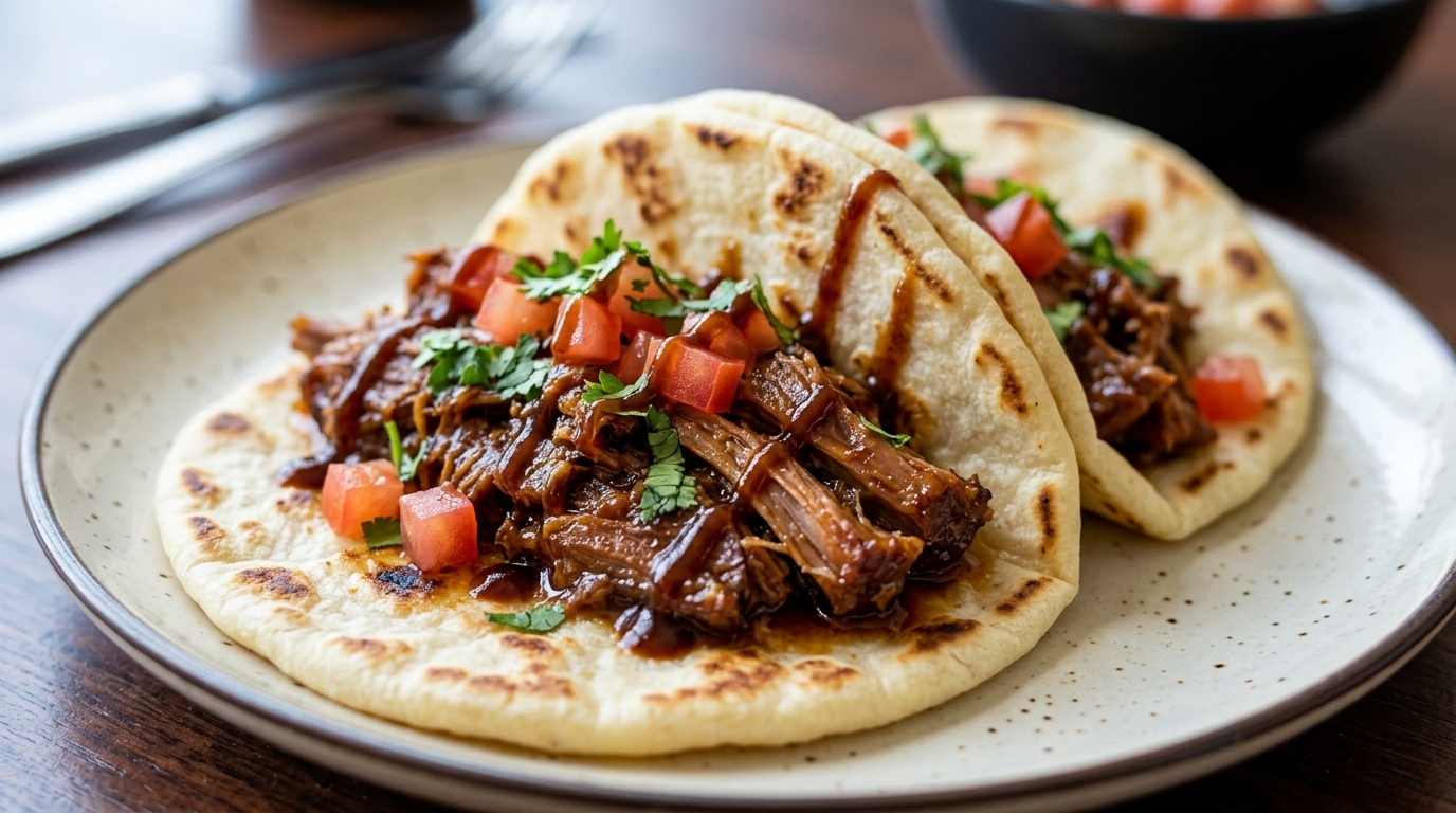 Tacos messicani di maiale sfilacciato a cottura lenta