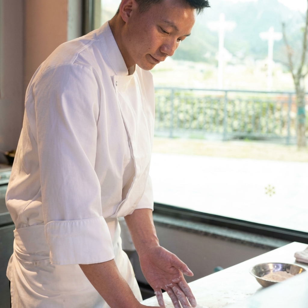Mani che premono e allargano un panetto di impasto per pizza su un fresco piano di marmo.