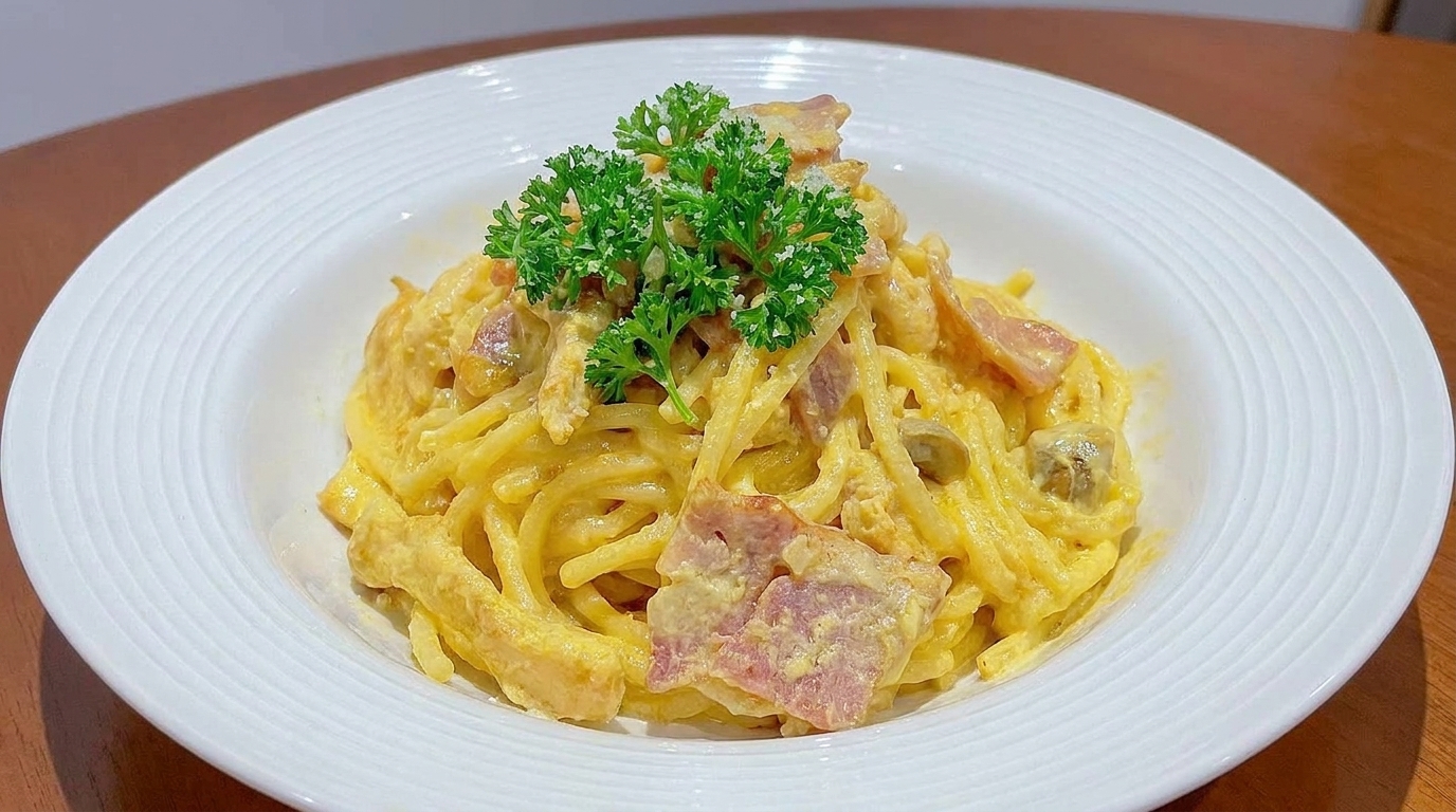 Pasta Cremosa con Pollo e Pancetta
