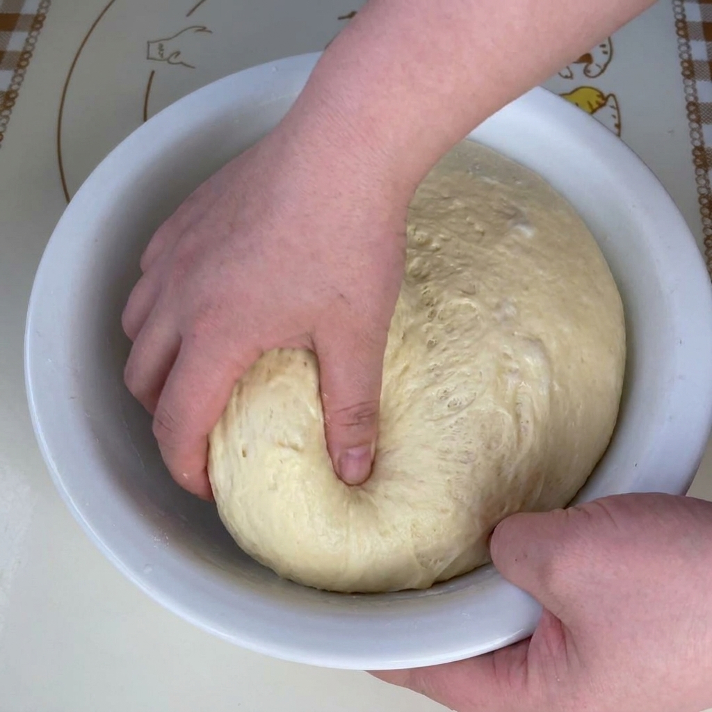 Dettaglio dellimpasto lievitato che mostra la struttura a nido dape interna.