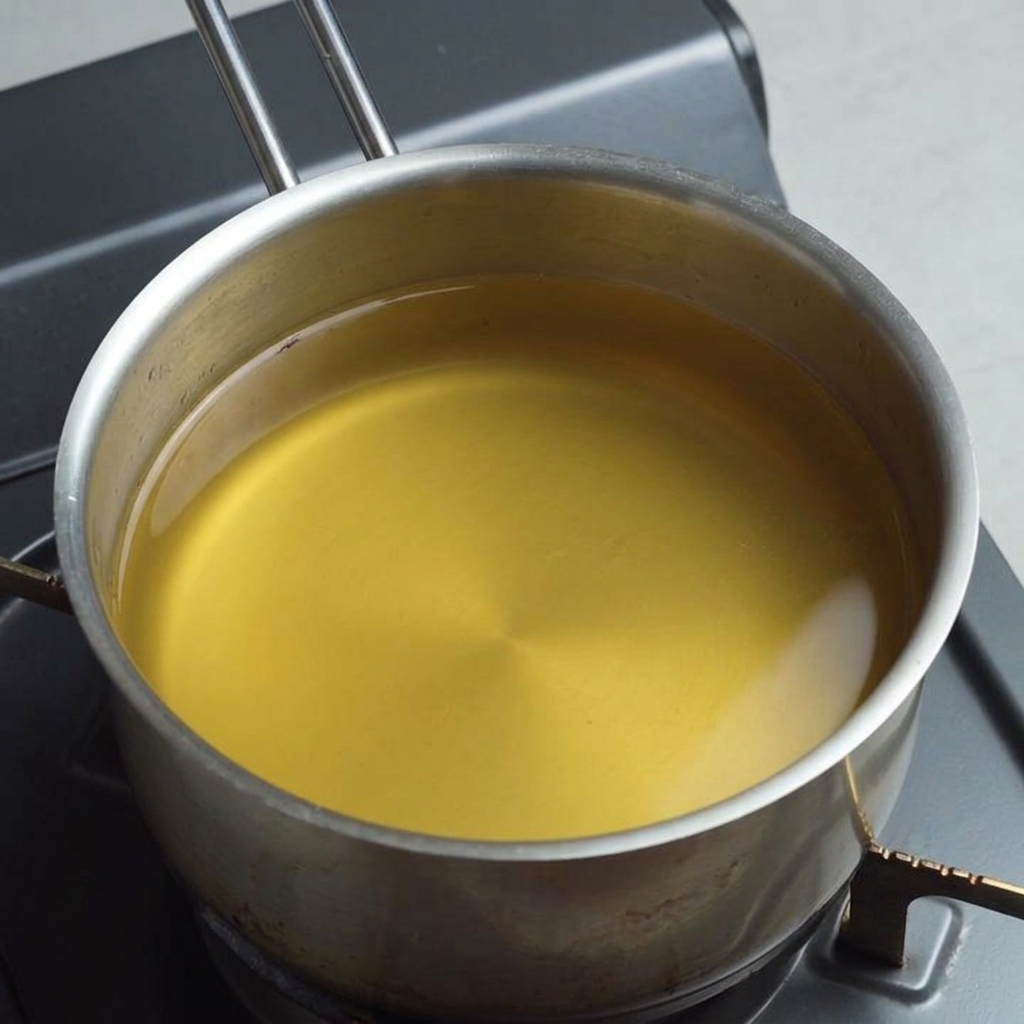 Un pentolino dacciaio inossidabile pieno di brodo chiaro sopra un fornello.