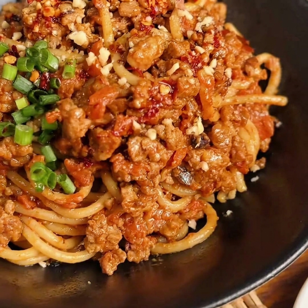 Aggiunta della ciotola di carote schiacciate nella padella dove il sugo di carne sta sobbollendo.